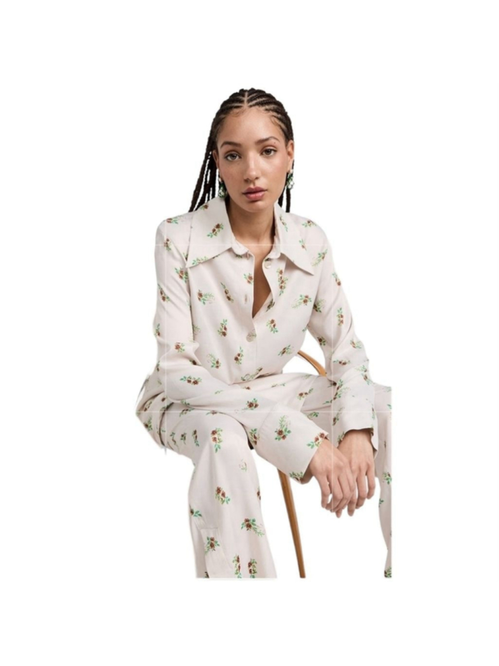 SLEEPER
Blossom Printed Shirt & Pants in Beige Sz XS
